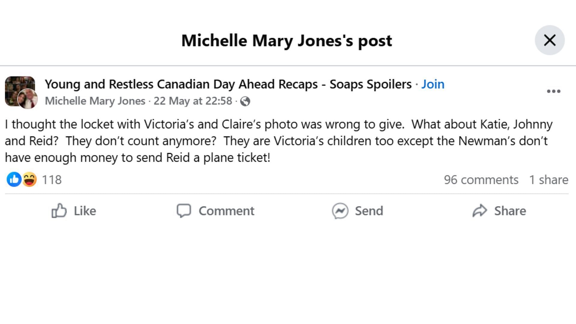 The Original Post by the fan (Image via Facebook/ @Michelle Mary Jones)